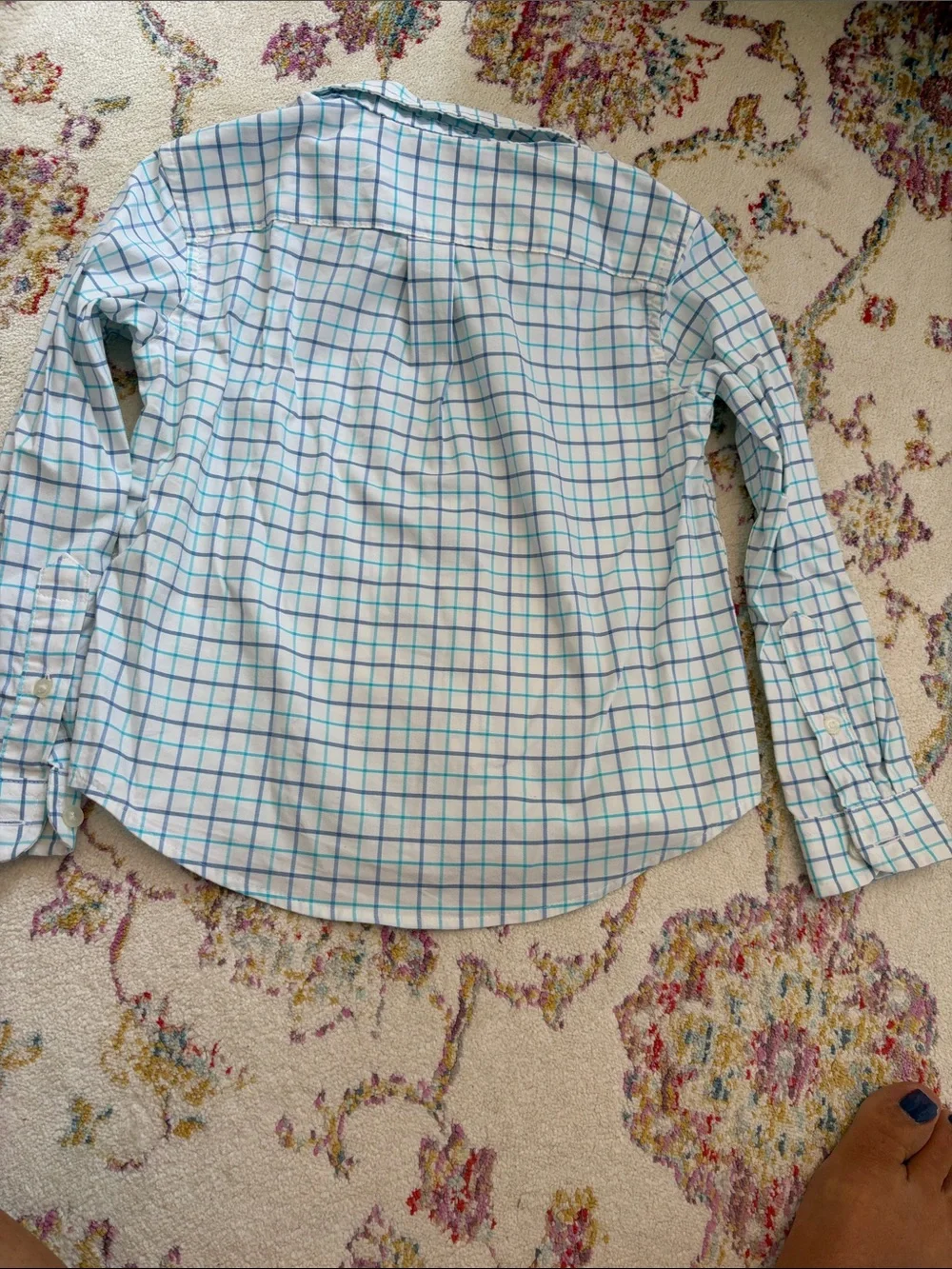 Vineyard Vines Boys White Button-Down Shirt with Light Blue Grid